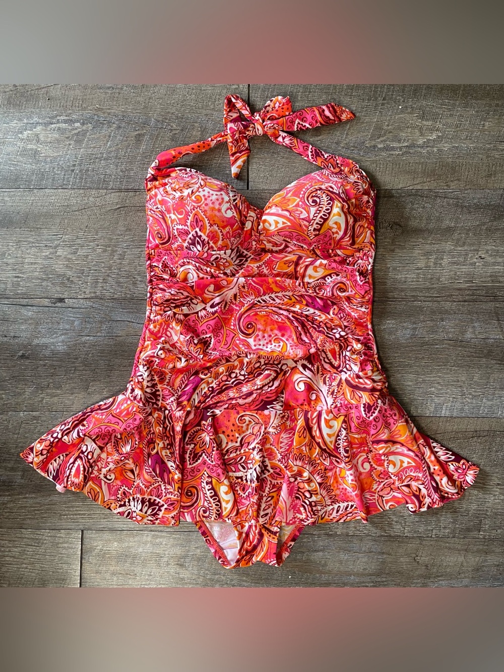 Chaps Ruffle Paisley One Piece Swimsuit